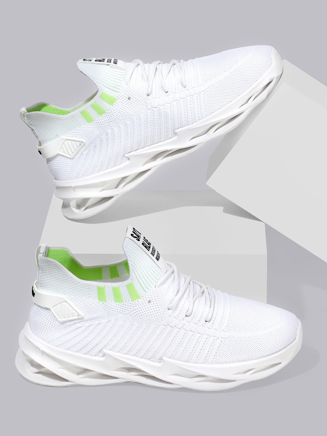 

RapidBox Men White & Green Woven Design Sneakers