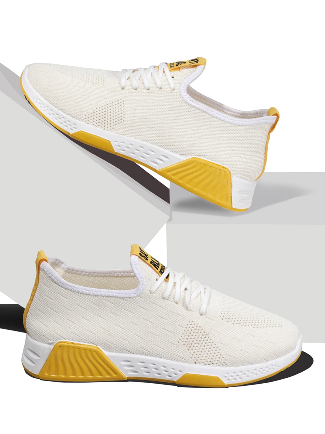 

RapidBox Men Beige Woven Design Sneakers