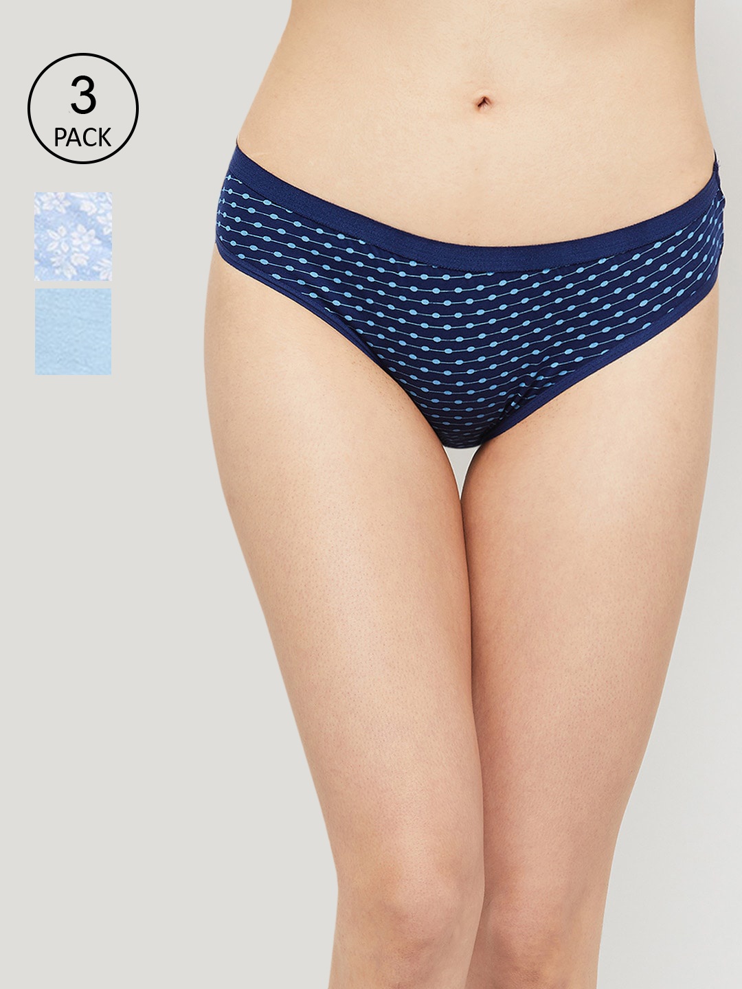 

max Women Pack Of 3 Printed Cotton Hipster Briefs, Navy blue