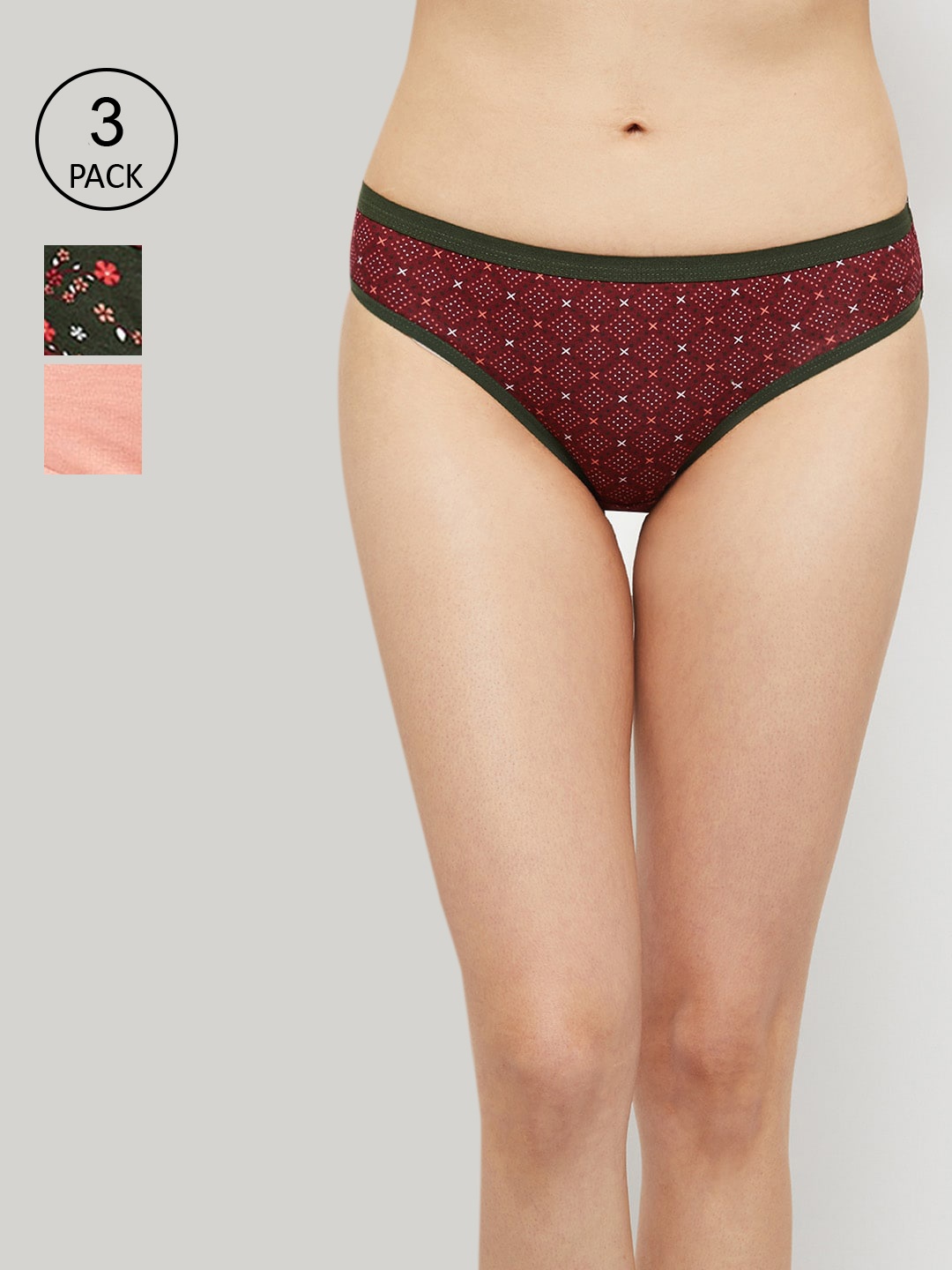 

max Women Pack Of 3 Printed Cotton Hipster Briefs, Red