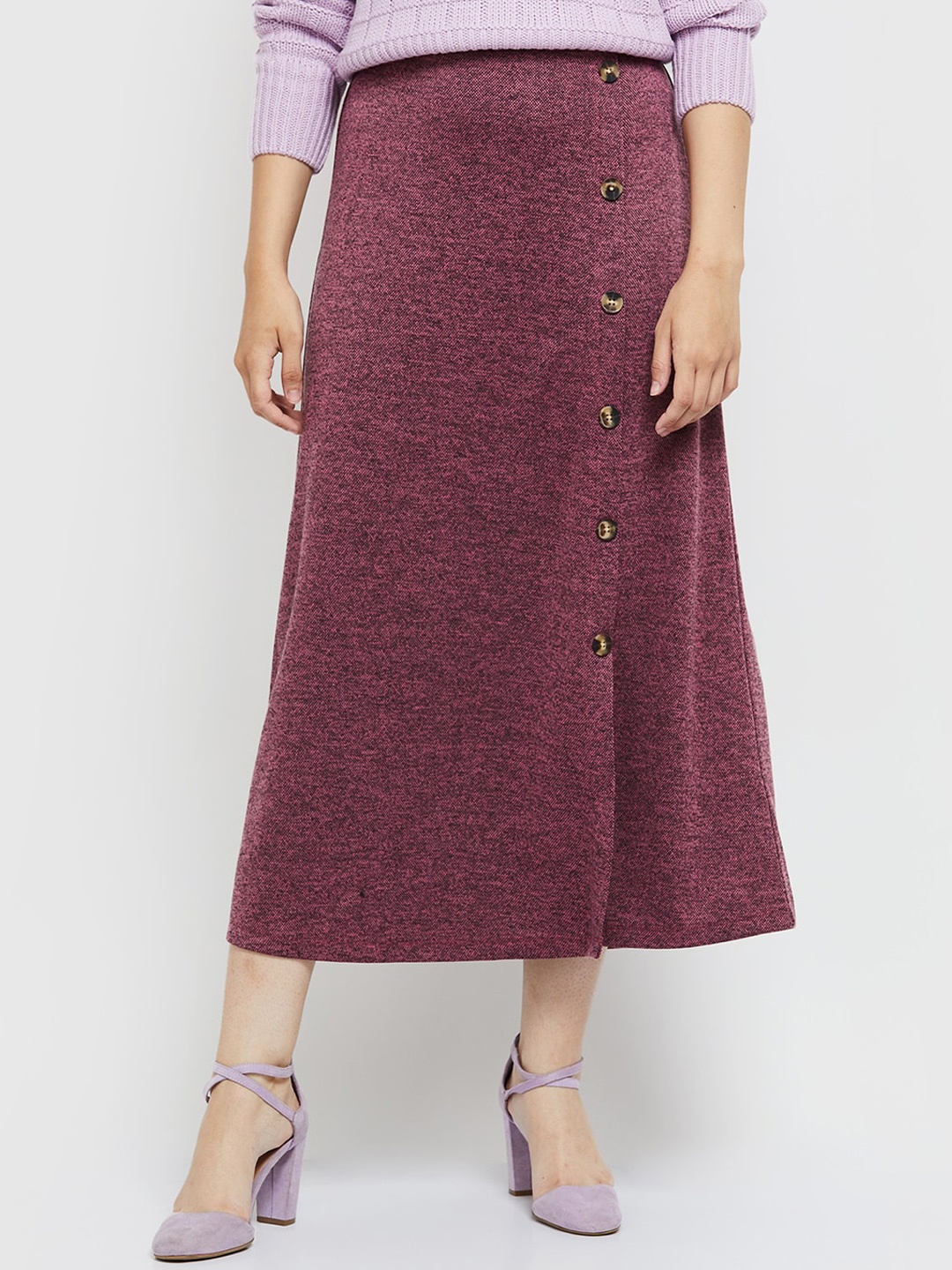 

max Women Burgundy Solid Midi A-Line Skirts