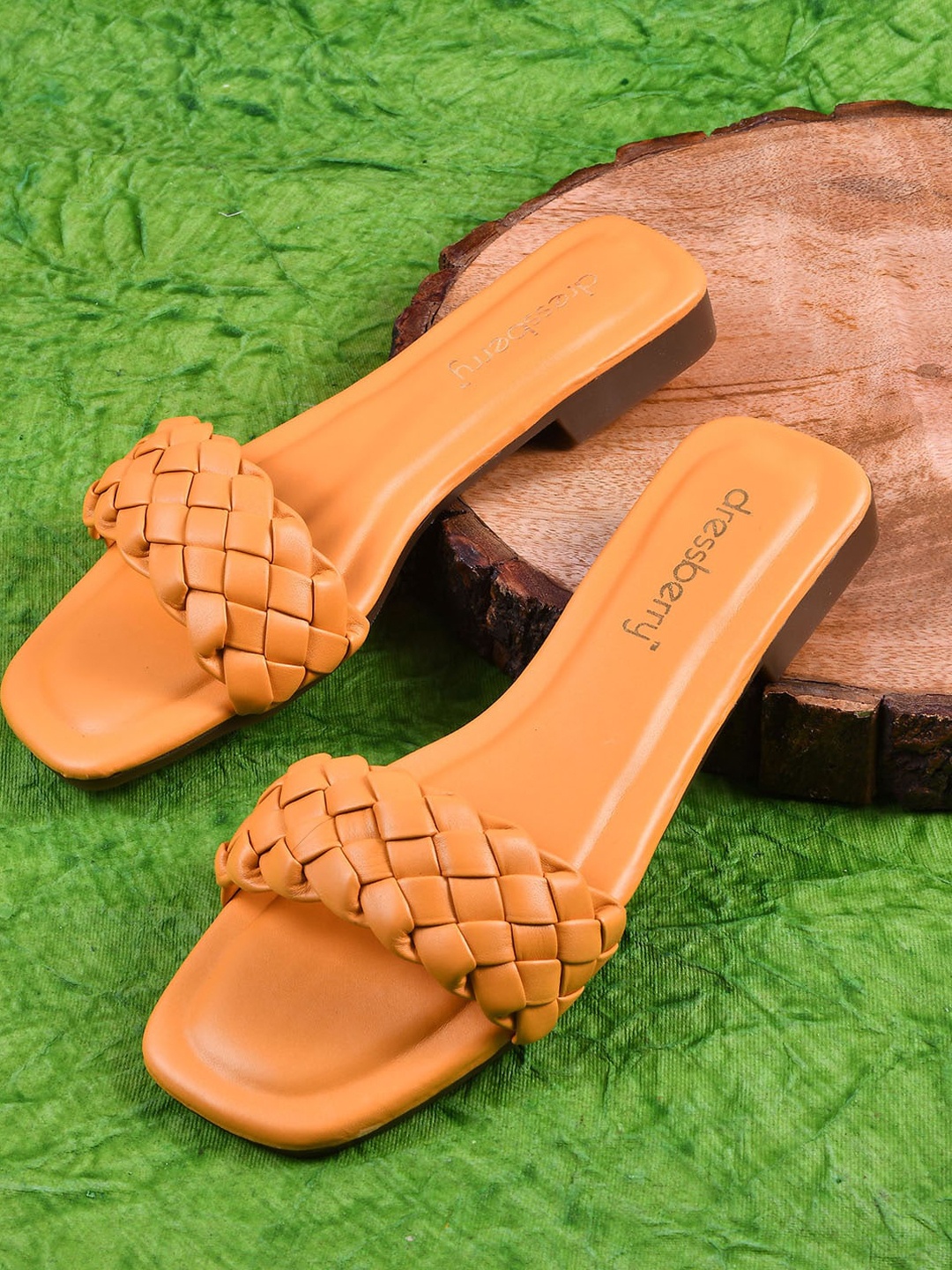 

DressBerry Women Mustard Textured Open Toe Flats