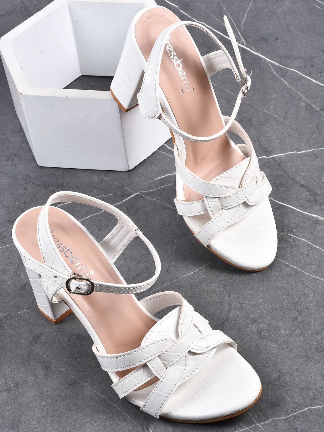 

DressBerry Women White & Beige Block Sandals