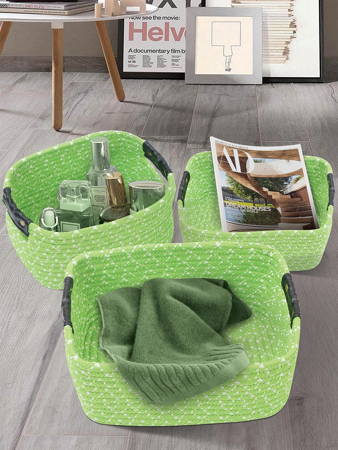 

OBSESSIONS Set Of 3 Green Multi-Purpose Storage Baskets