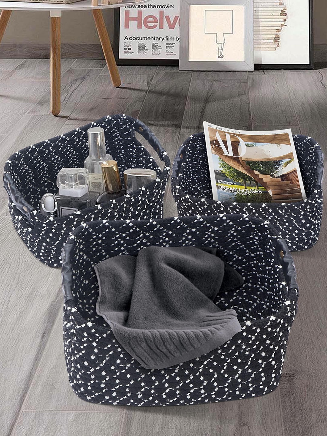 

OBSESSIONS Set Of 3 Black & White Multi-Purpose Storage Baskets