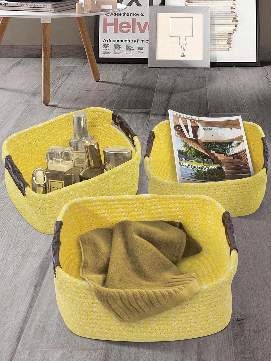 

OBSESSIONS Set Of 3 Yellow Multi-Purpose Storage Baskets