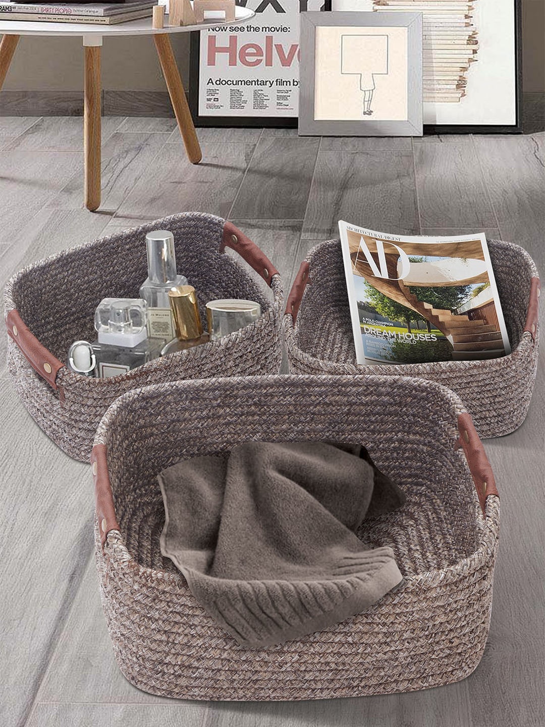

OBSESSIONS Set Of 3 Taupe-Colored Multi-Purpose Storage Baskets