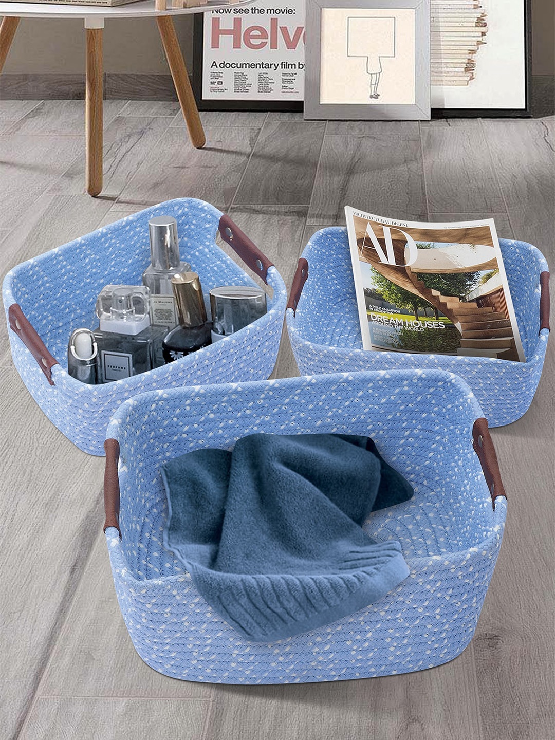 

OBSESSIONS Set Of 3 Blue Multi-Purpose Storage Baskets