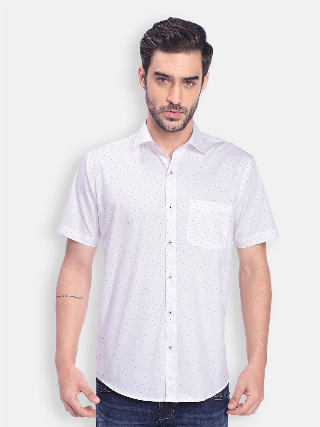 

Zeal Men White Comfort Printed Casual Cotton Shirt