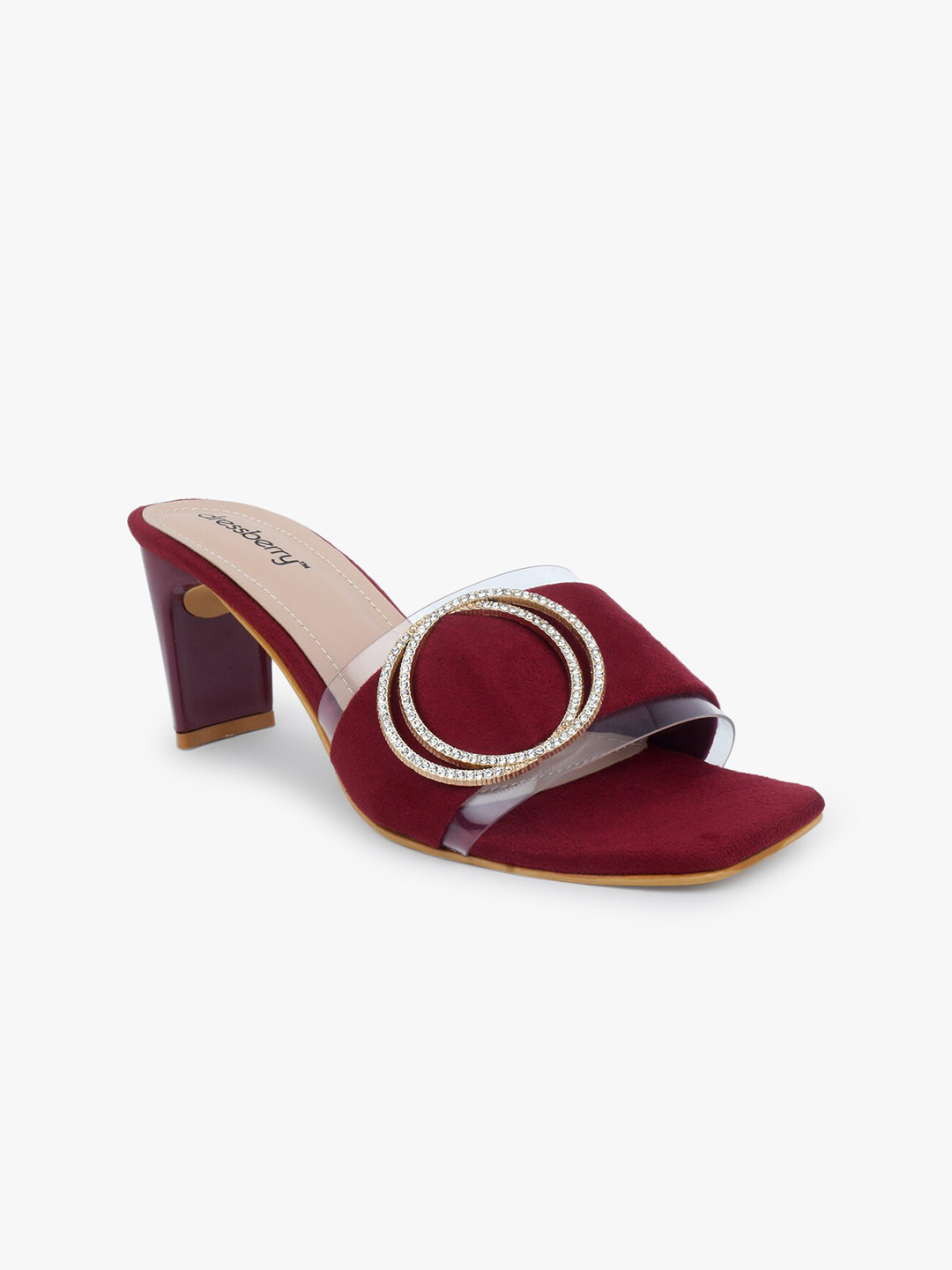 

DressBerry Women Maroon & Beige Embellished Block Sandals