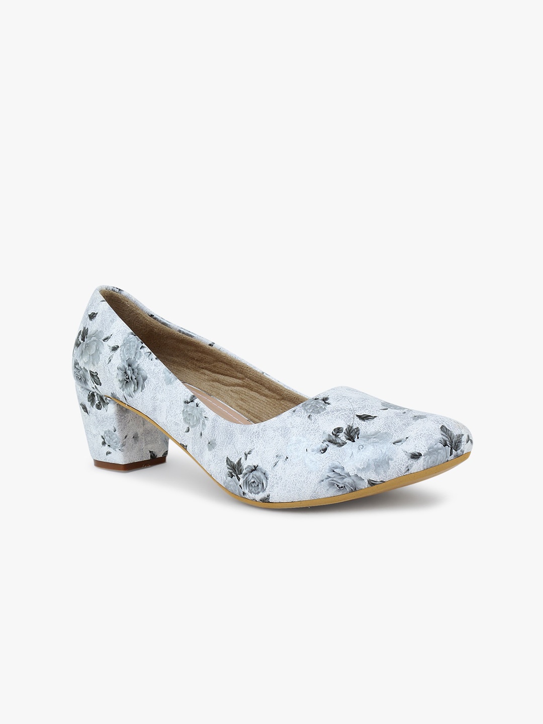 

DressBerry Women White & Grey Printed Block Pumps