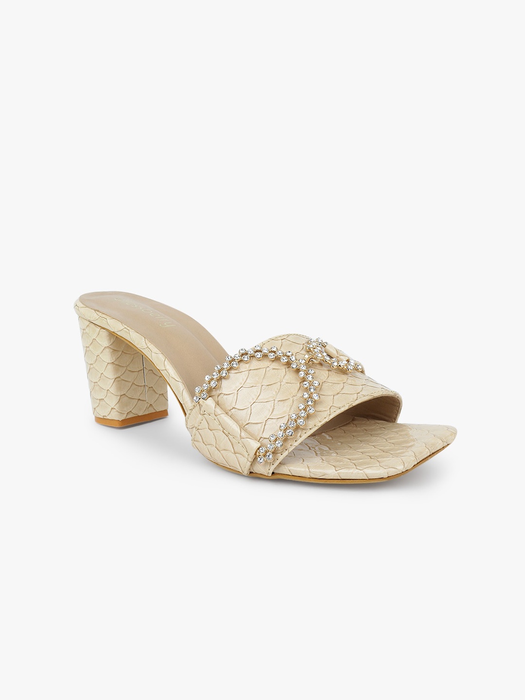 

DressBerry Women Gold-Toned Embellished Block Sandals