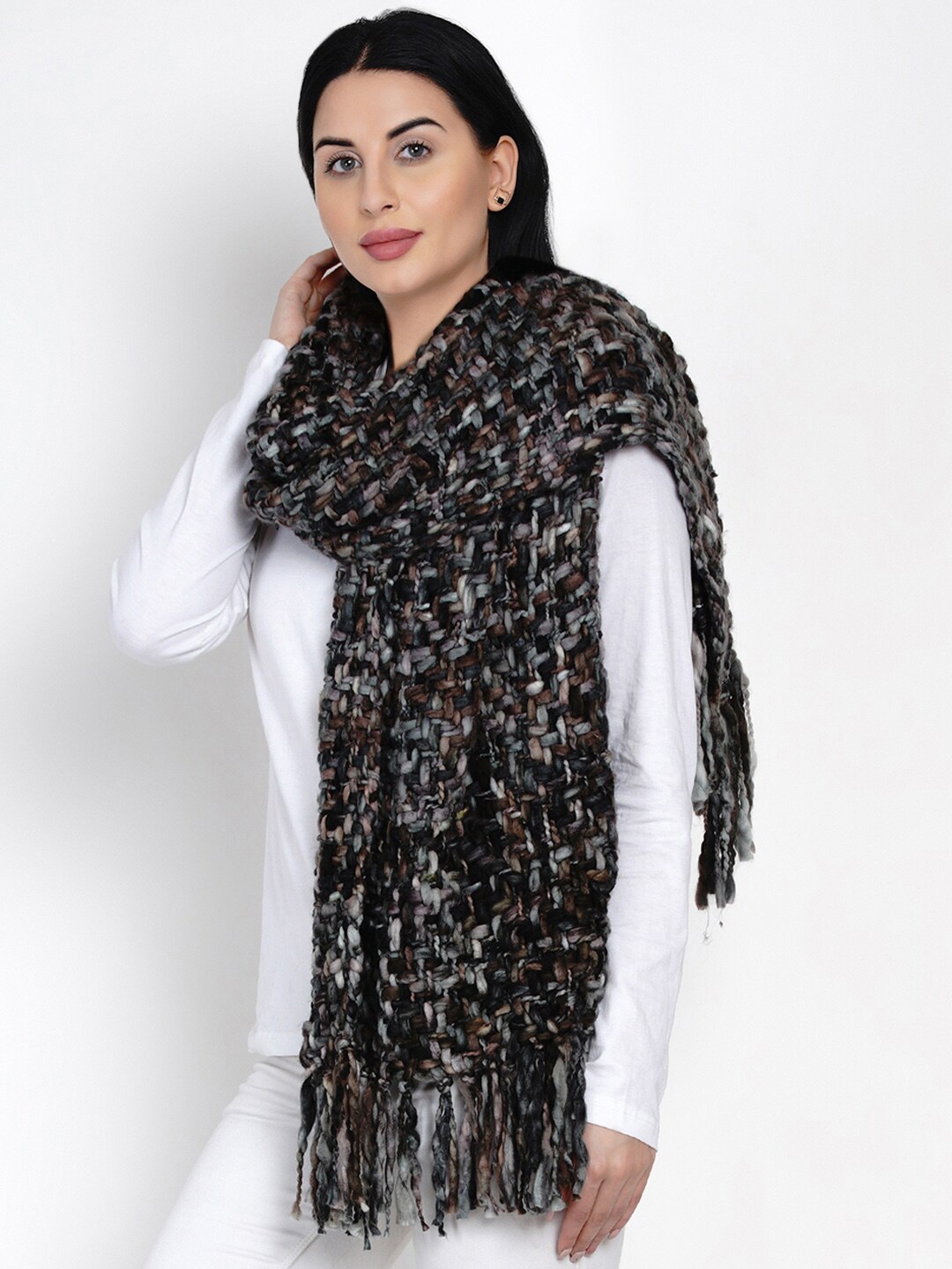 

FABNEST Women Black & Brown Checked Scarf