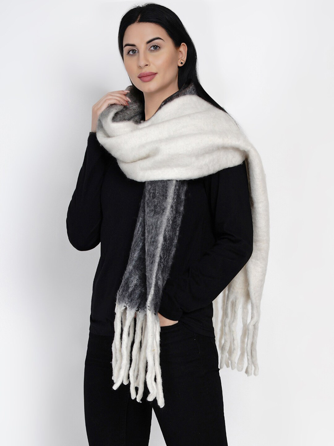 

FABNEST Women Colourblocked Shawl, Black