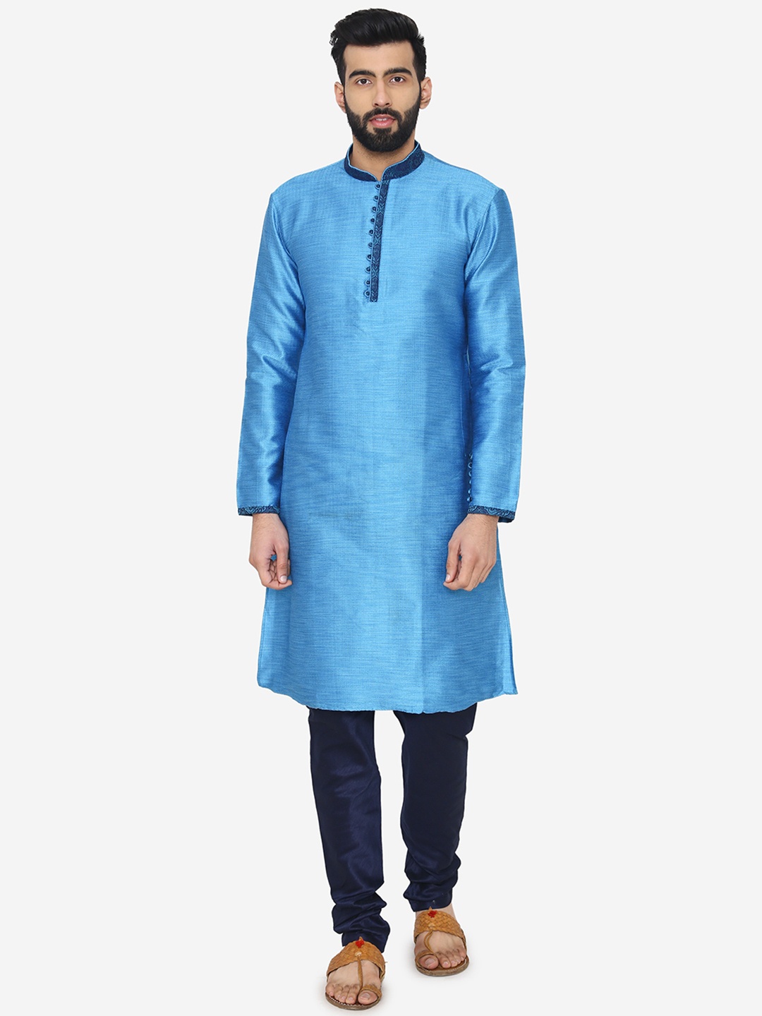 

Manyavar Men Blue Kurta & Churidar with Nehru Jacket
