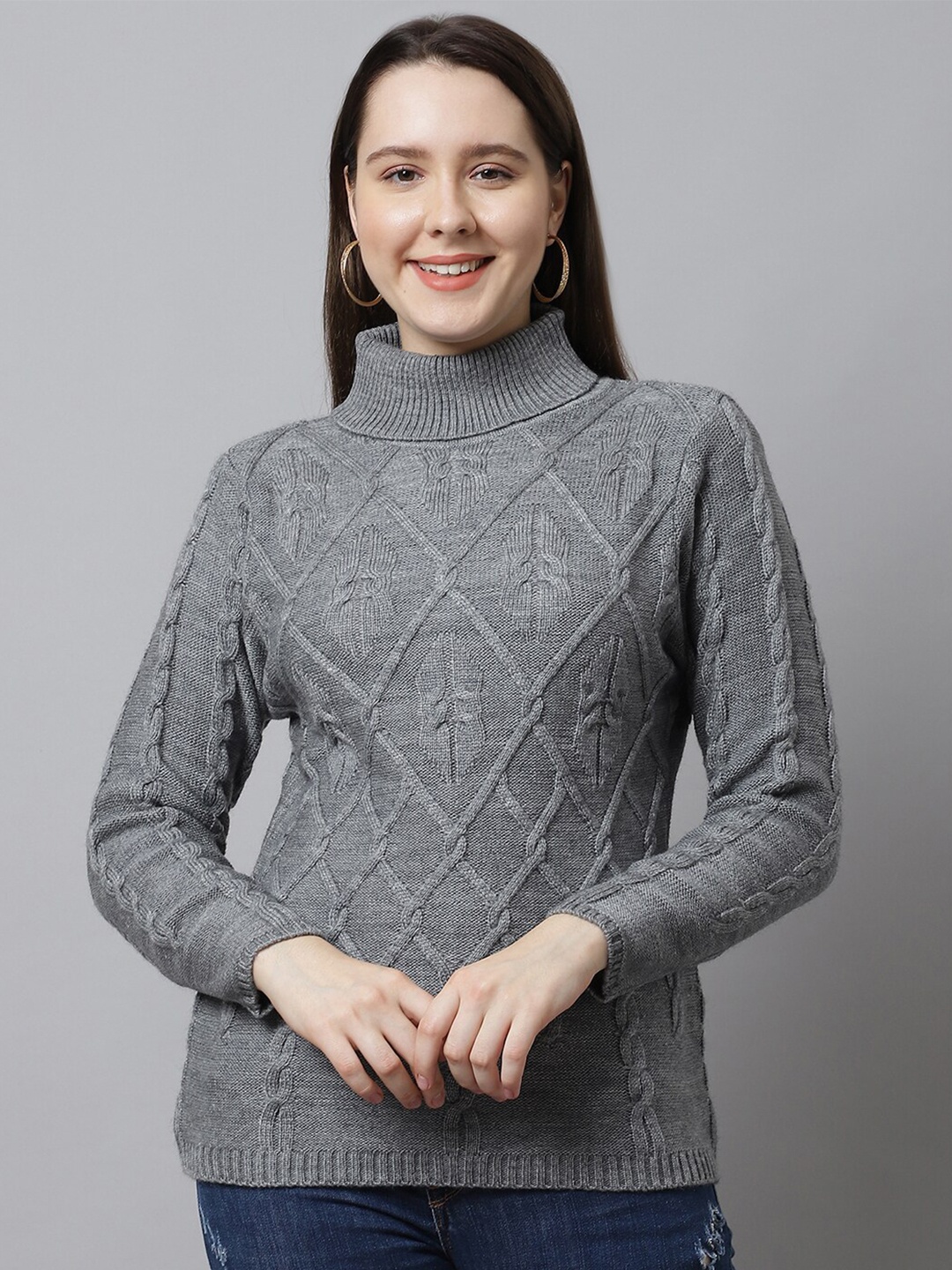 

VANYA Women Grey Cable Knit Pullover Sweater