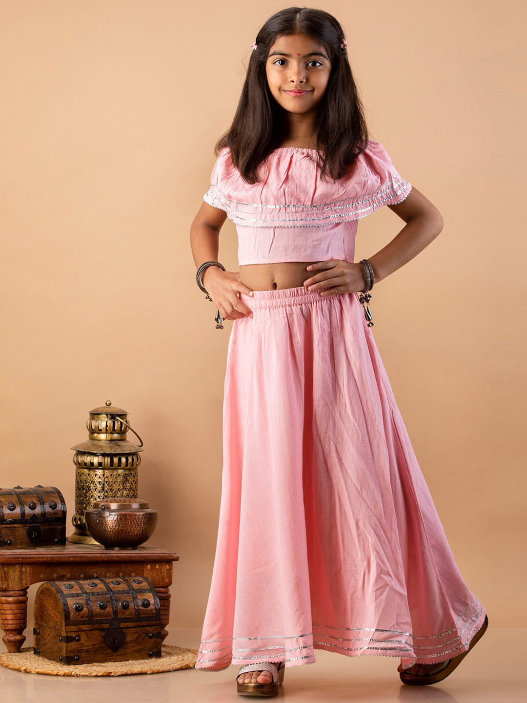 

misbis Girls Pink Ready to Wear Lehenga & Choli