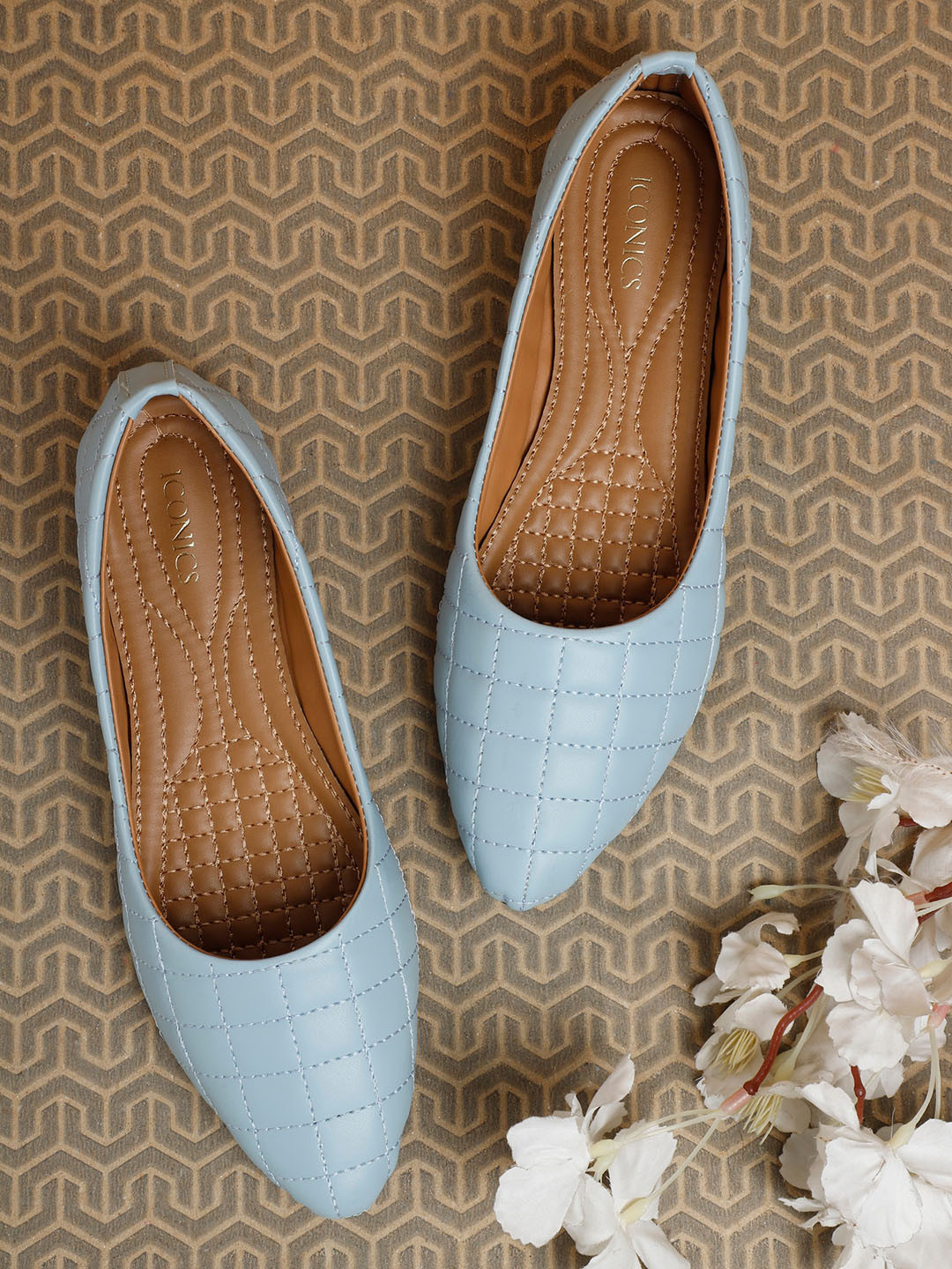 

ICONICS Women Blue Textured Ballerinas Flats