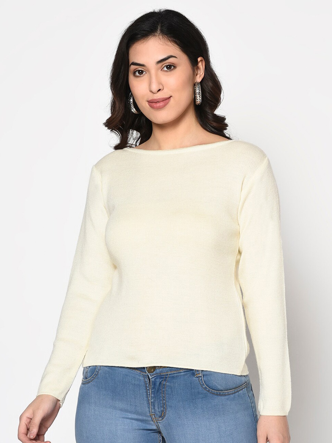 

FABNEST Women Off White Pullover