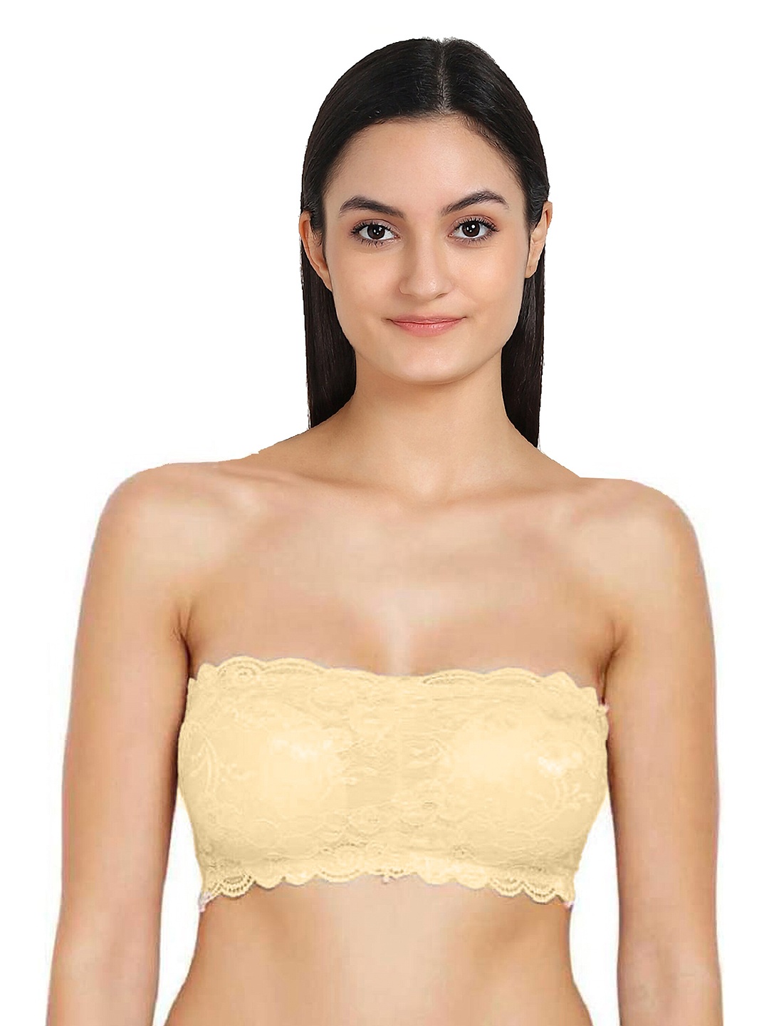 

AROUSY Gold-Toned Lace Non-Padded Tube Bra Lace tube Bra_Gold_30