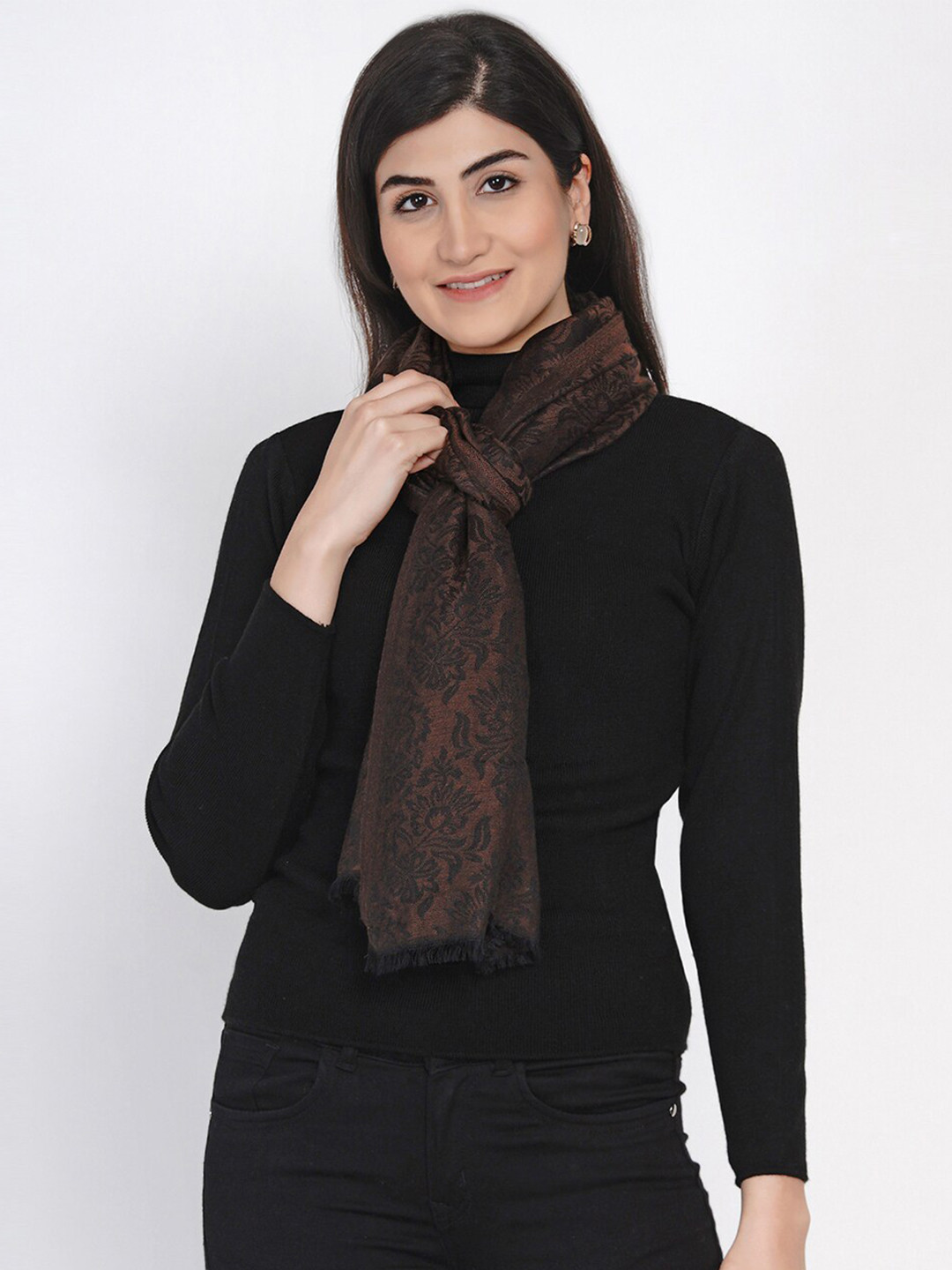 

FABNEST Women Brown Printed Stole