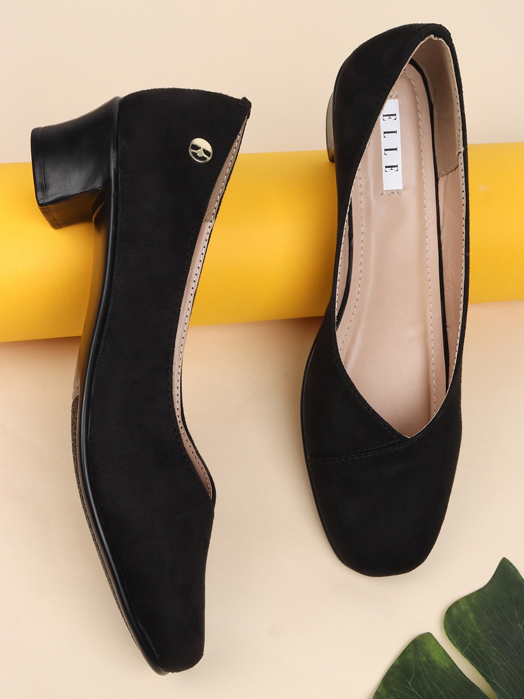 

ELLE Black Solid Block Pumps