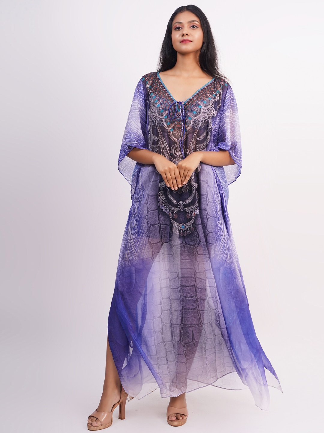 

Rajoria Instyle Blue & Black Georgette Ethnic Kaftan Maxi Dress
