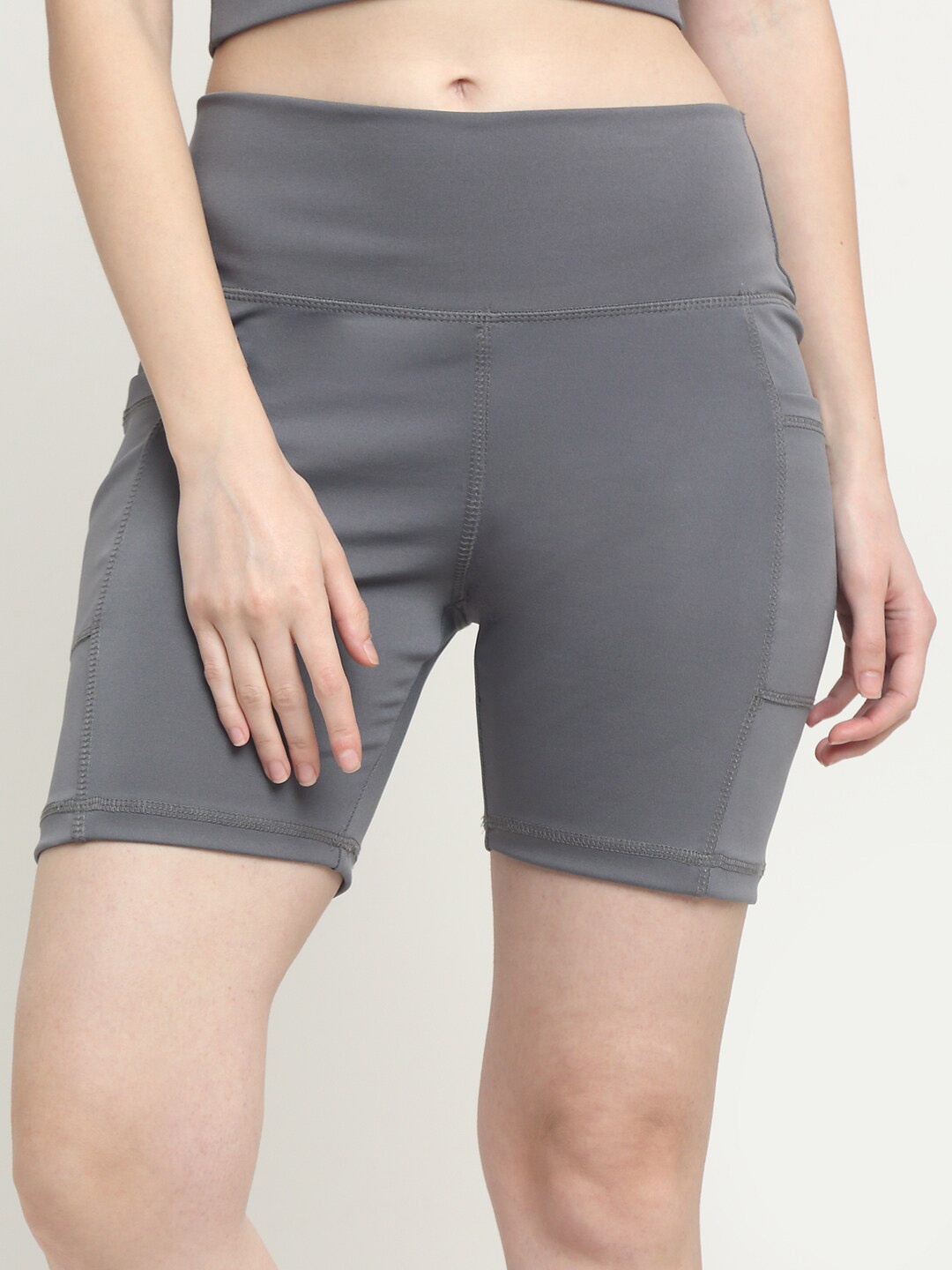 EVERDION Women Grey Slim Fit High-Rise Training or Gym Shorts