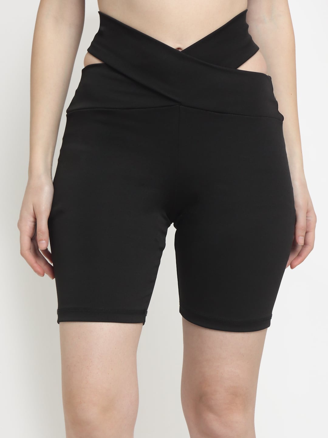 

EVERDION Women Black Slim Fit High-Rise Training or Gym Sports Shorts