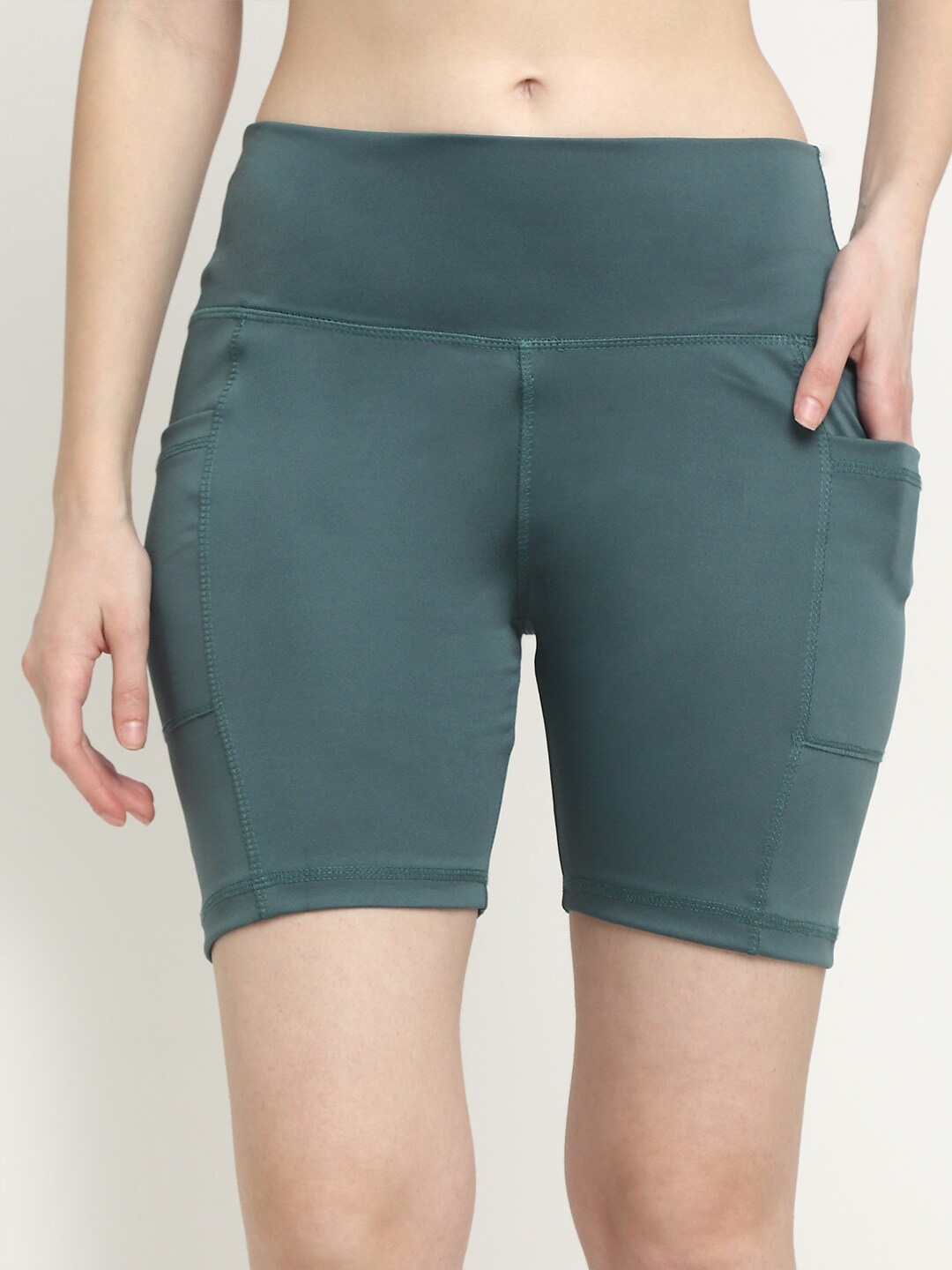 

EVERDION Women Teal Slim Fit High-Rise Training or Gym Sports Shorts