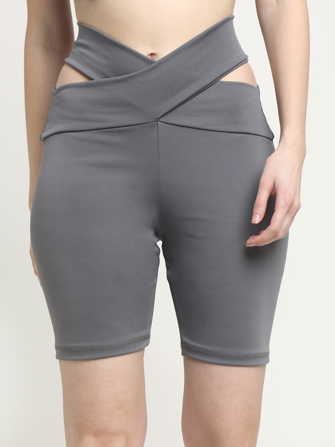 

EVERDION Women Grey Slim Fit High-Rise Training or Gym Sports Shorts