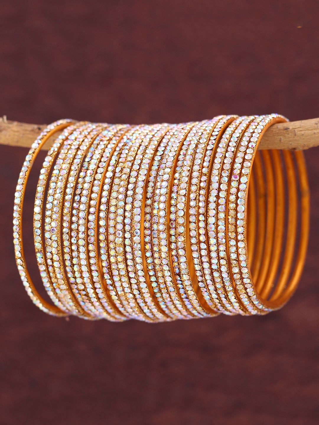 

Mallepula Set Of 24 White Gold-Plated CZ-Studded Bangles