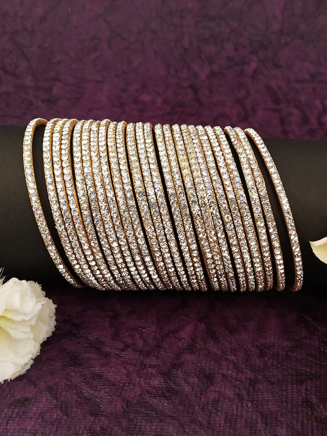 

Mallepula Set Of 20 White Gold-Plated CZ-Studded Bangles