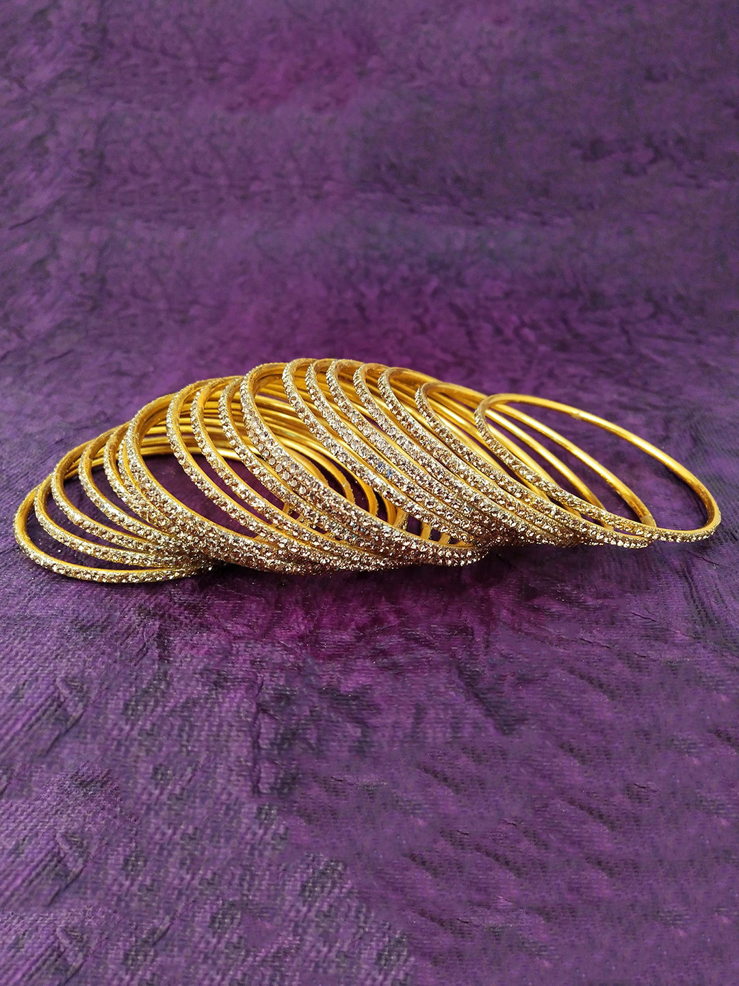 

Mallepula Set Of 20 White Gold-Plated CZ-Studded Bangles