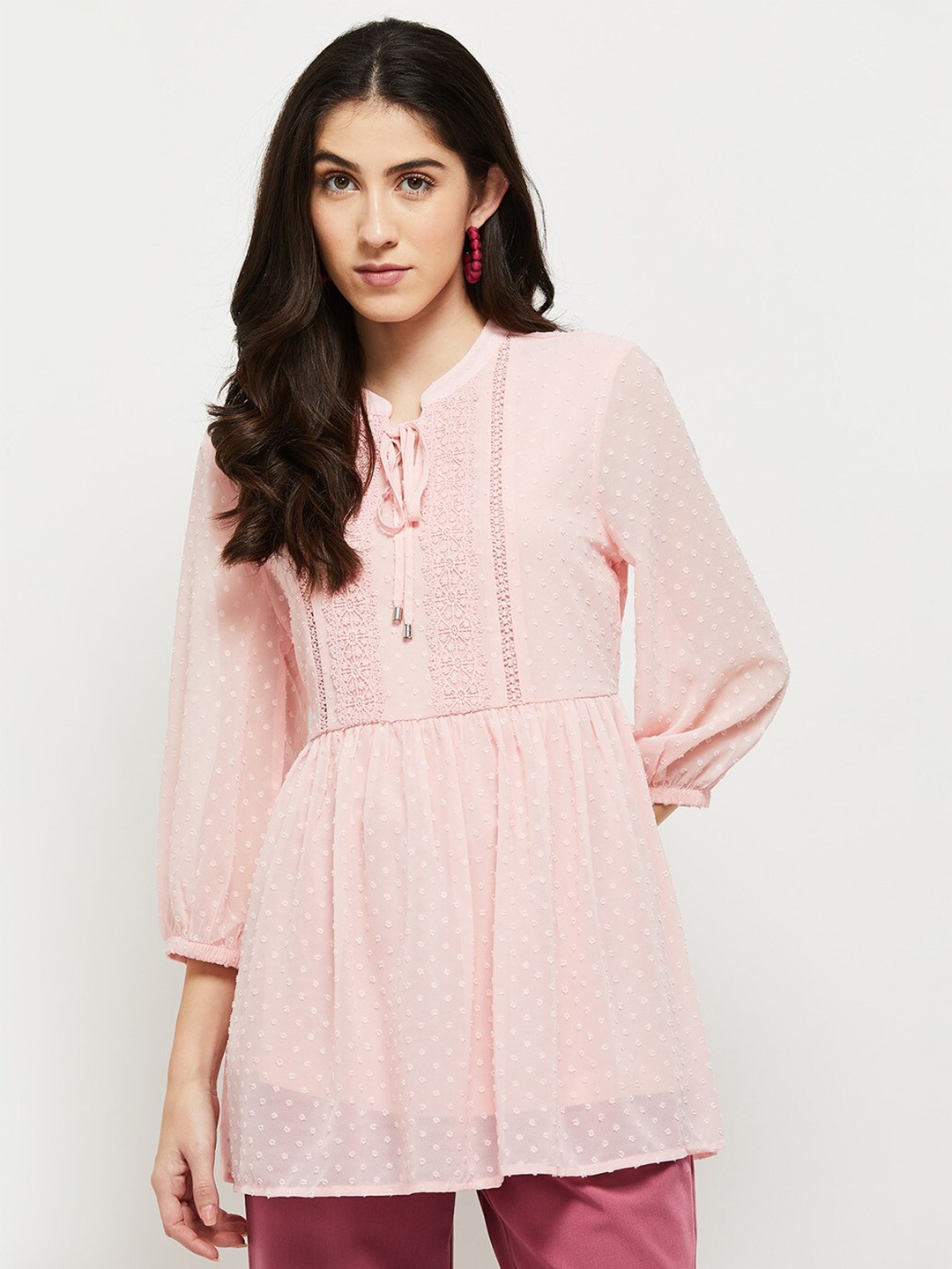 

max Pink Mandarin Collar Tunic