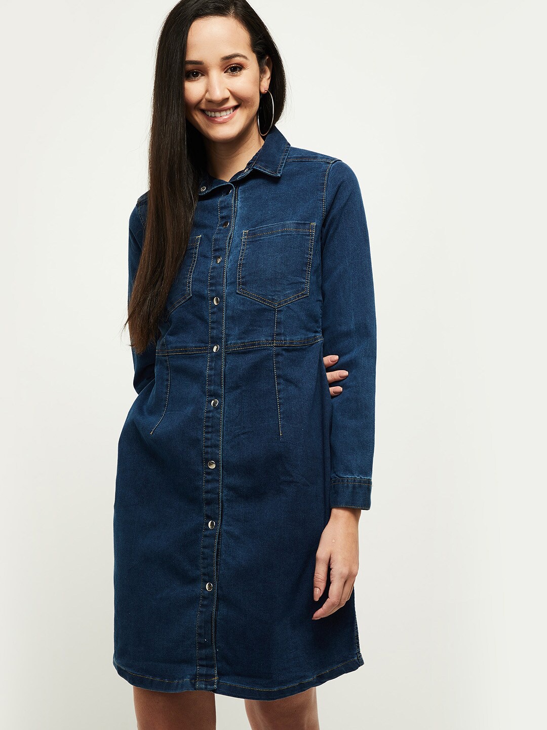 

max Women Blue Solid Tunic