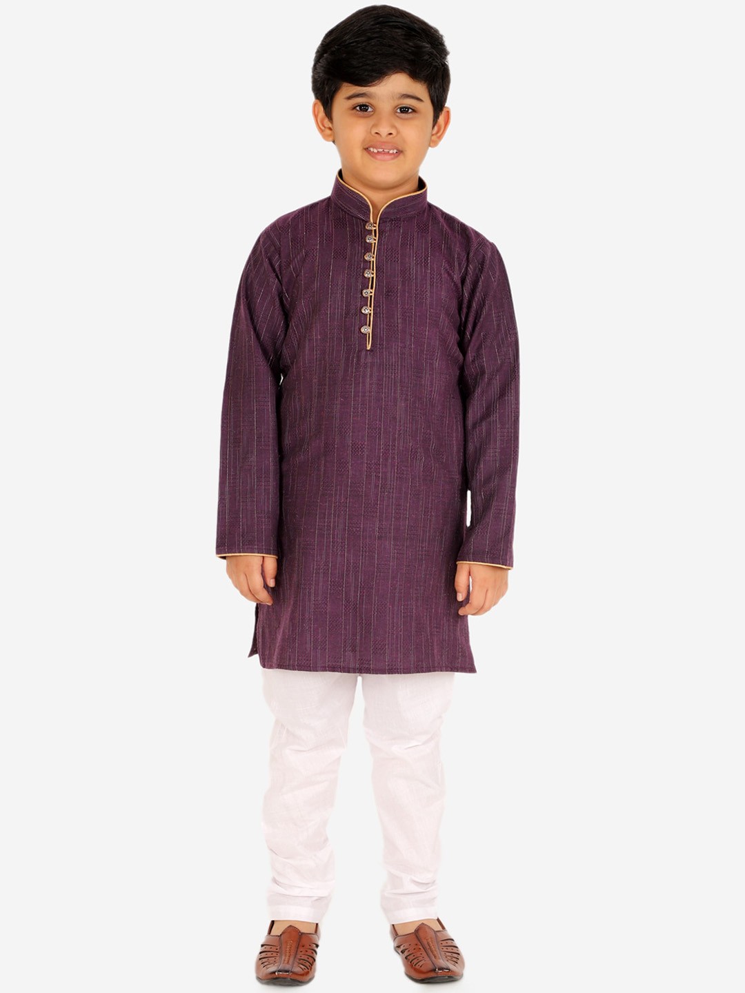 

Pro-Ethic STYLE DEVELOPER Boys Purple Geometric Printed Pure Cotton Kurta with Pyjamas