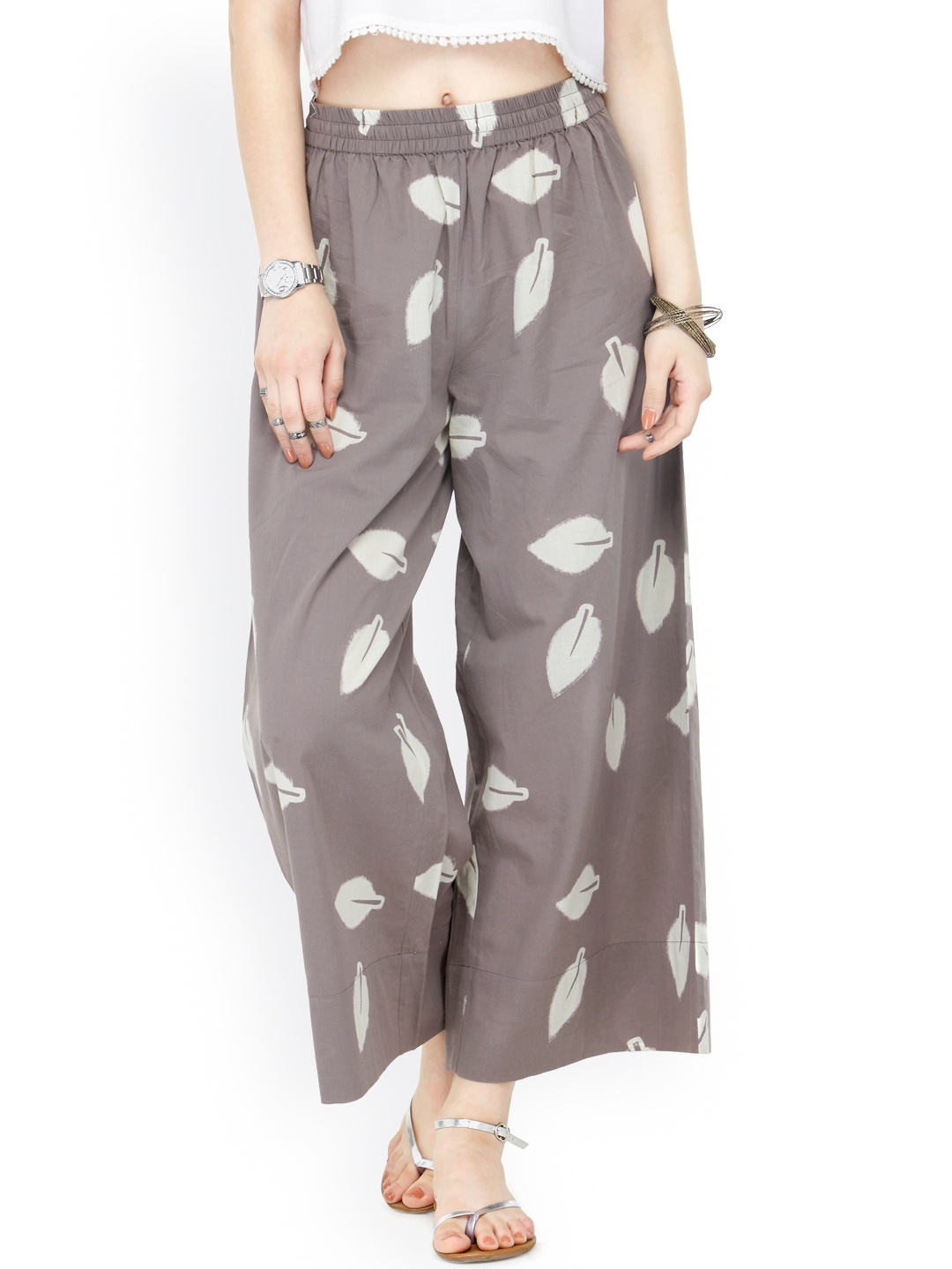 

Varanga Women Grey Printed Straight Palazzos