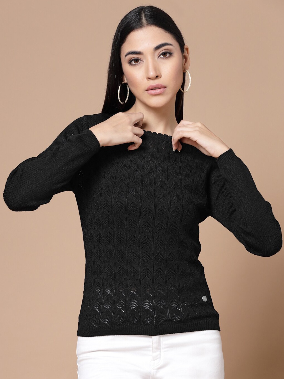 

Wool Trees Women Black Cable Knit Pullover