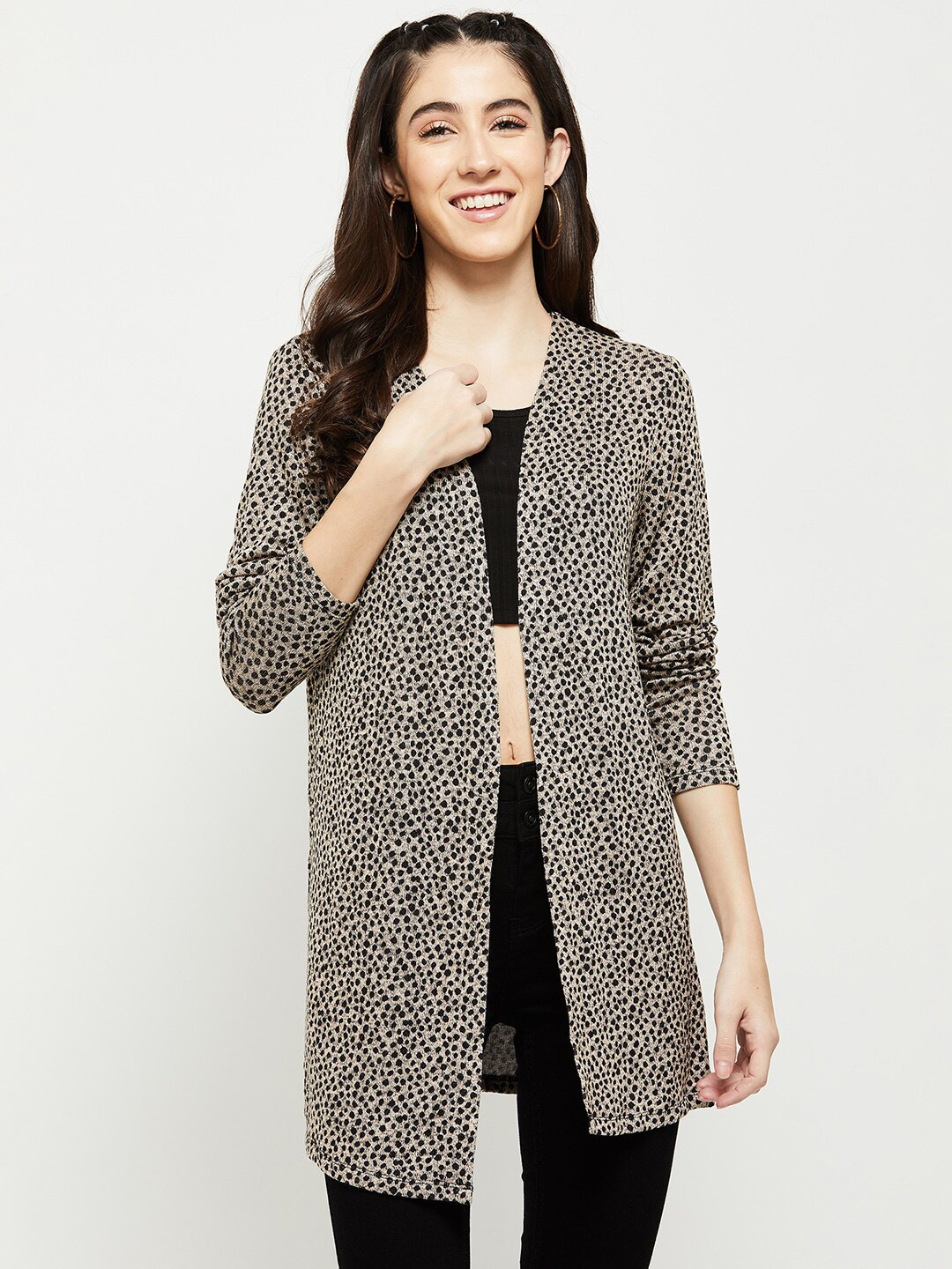 

max Women Beige & Black Printed Shrug