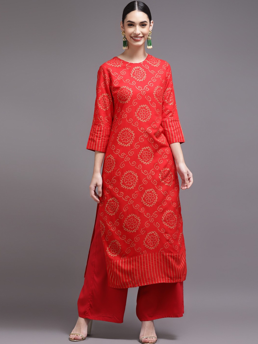 

KALINI Women Red Bandhani Printed Kurta