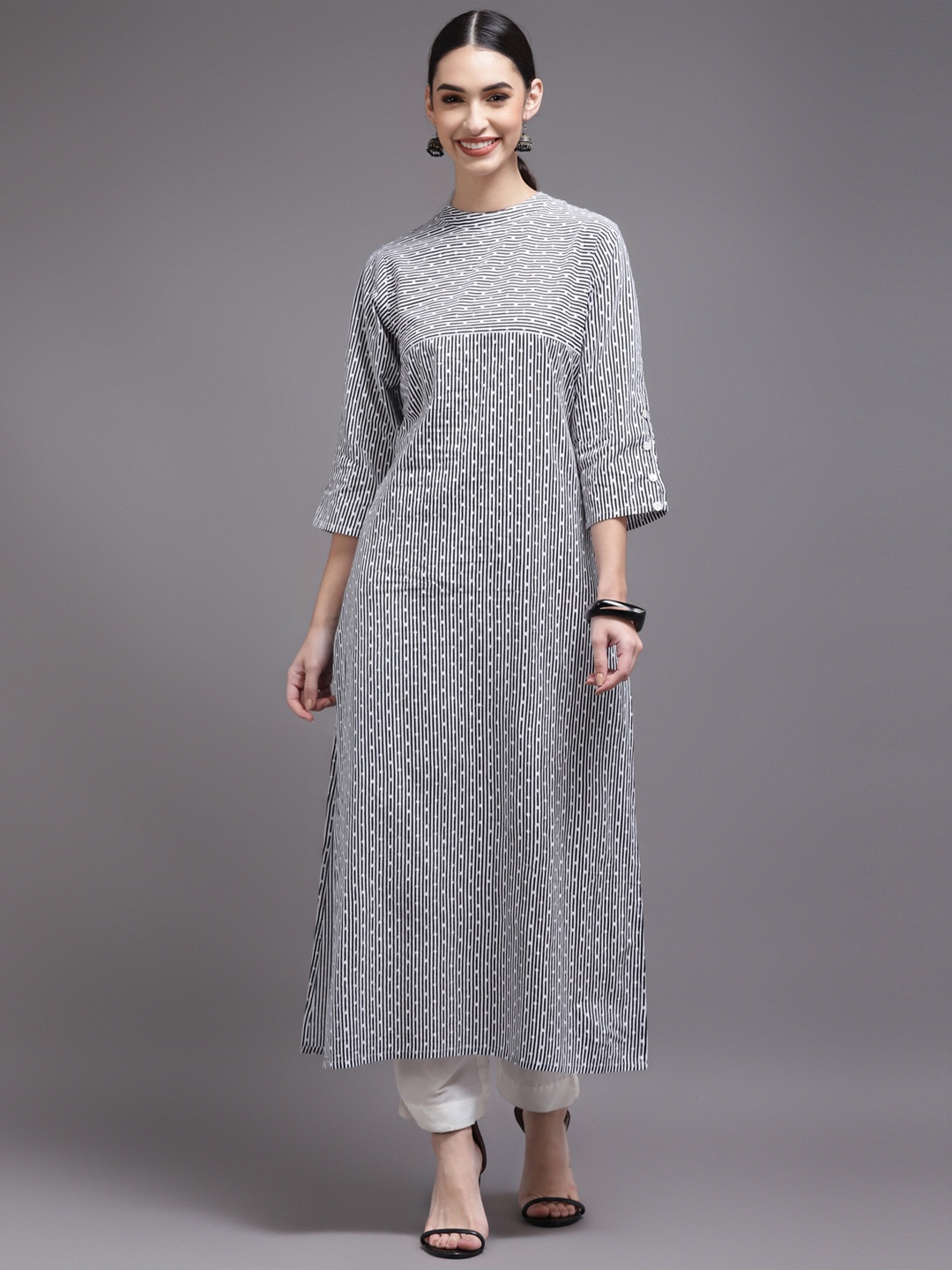 

KALINI Women Black & White Printed Kurta