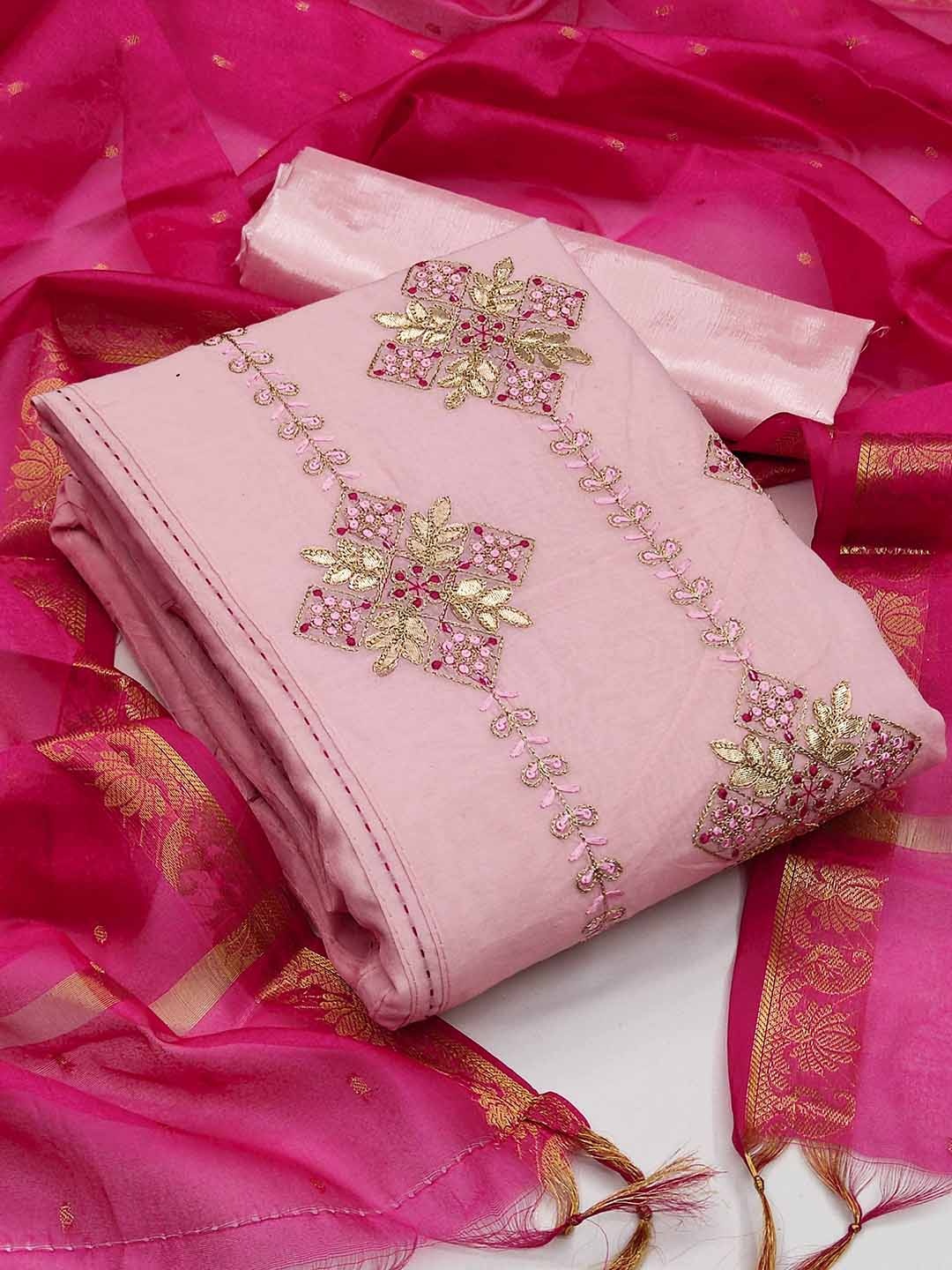 

KALINI Pink & Gold-Toned Embroidered Unstitched Dress Material