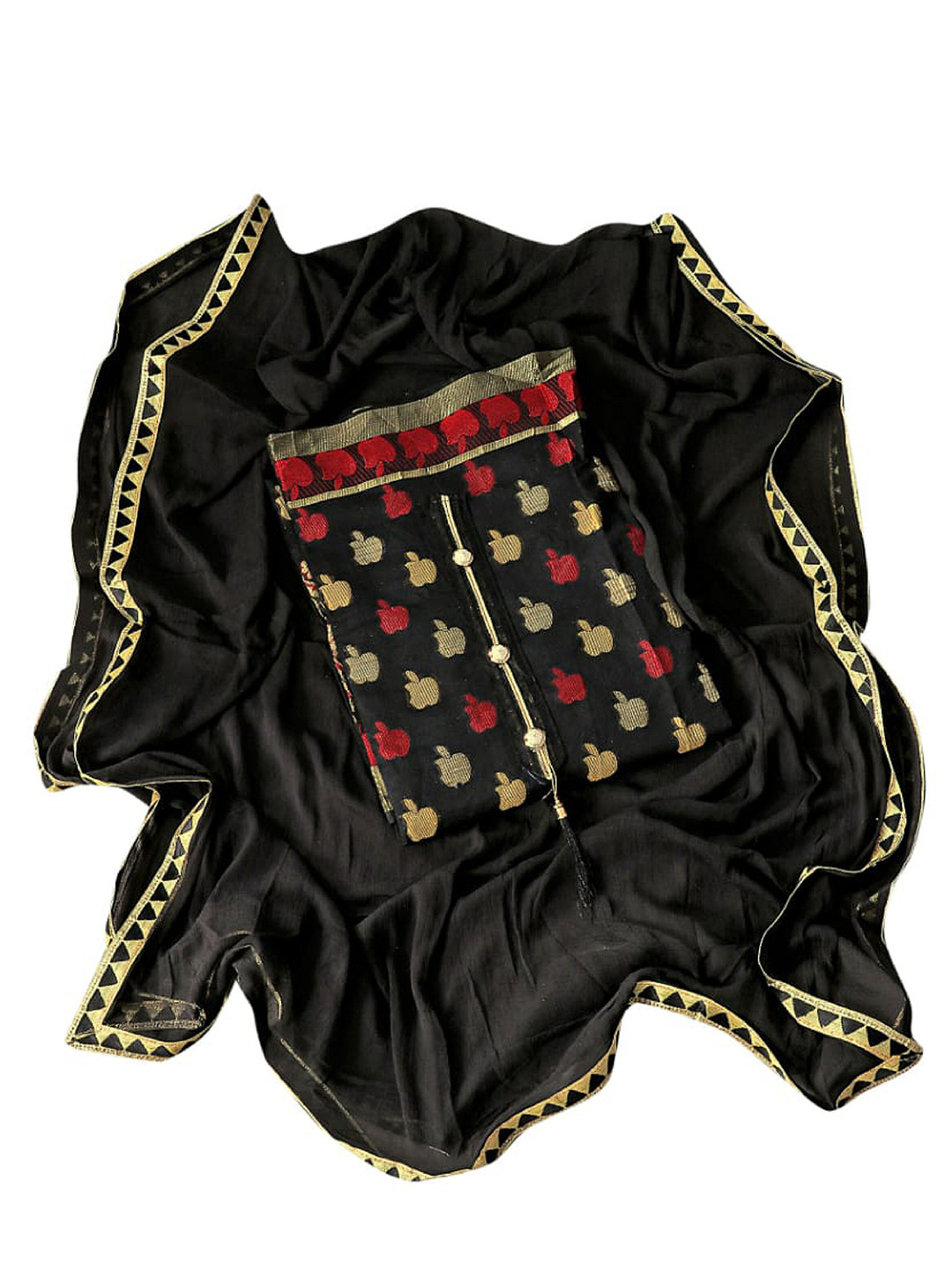 

KALINI Black & Red Unstitched Dress Material