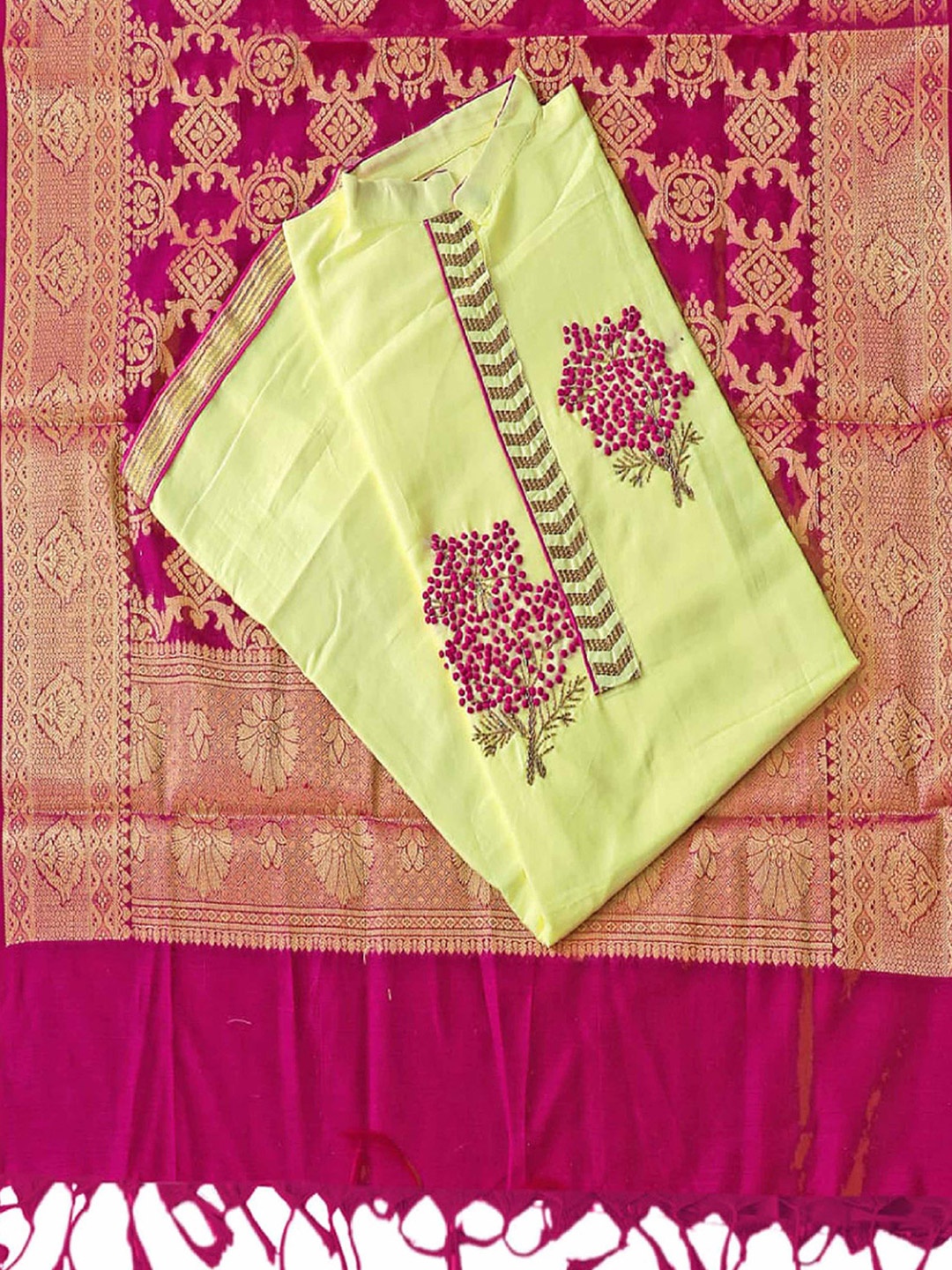 

KALINI Yellow & Red Unstitched Dress Material