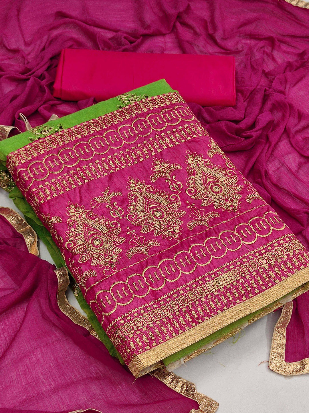 

KALINI Green & Pink Embroidered Unstitched Dress Material