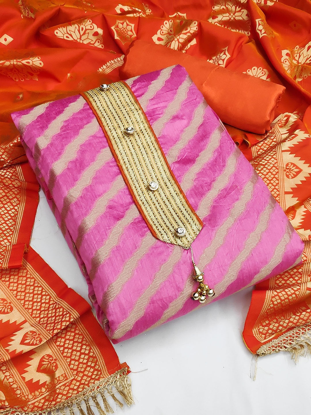 

KALINI Purple & Gold-Toned Unstitched Dress Material