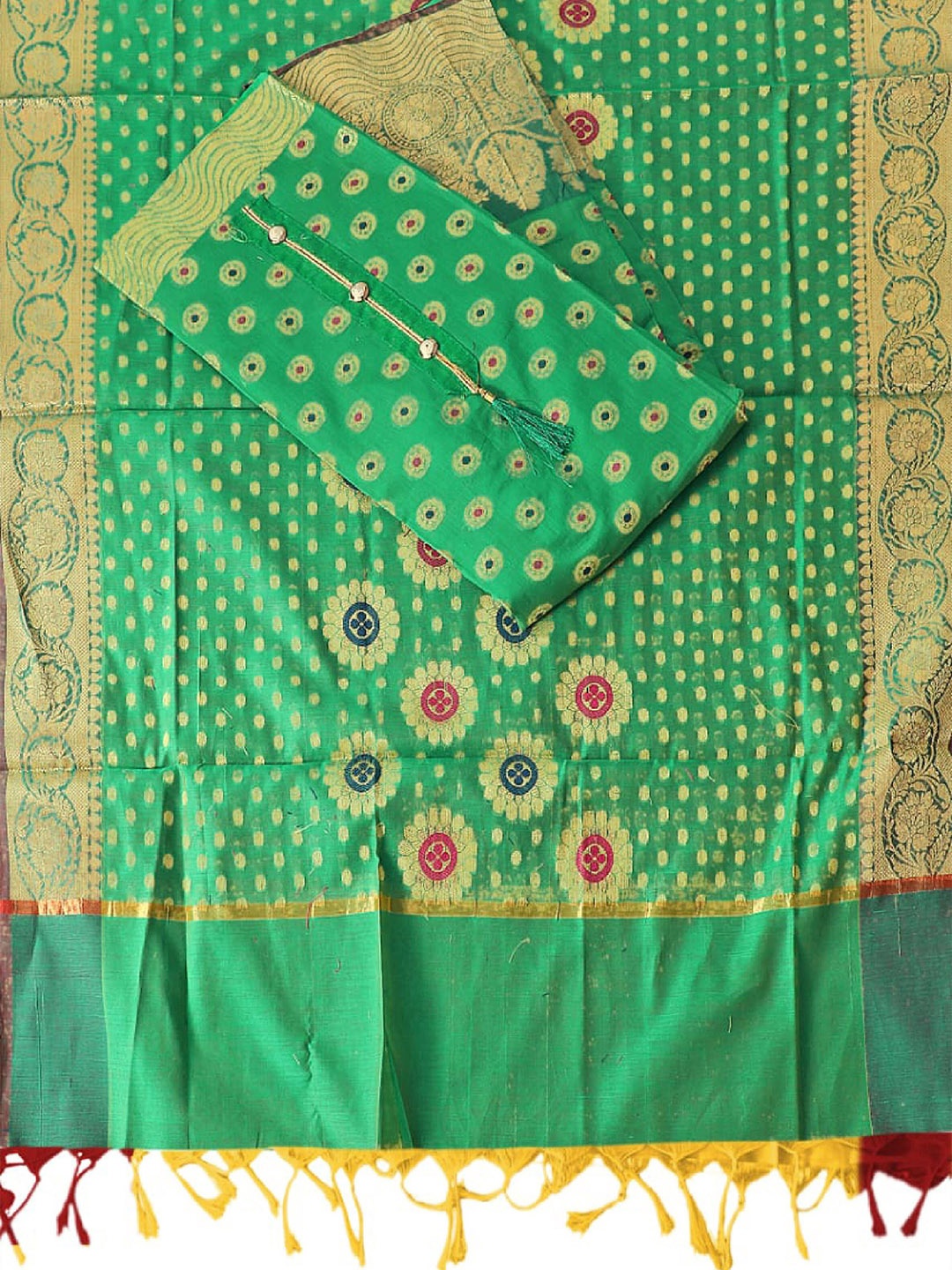 

KALINI Green & Gold-Toned Unstitched Dress Material