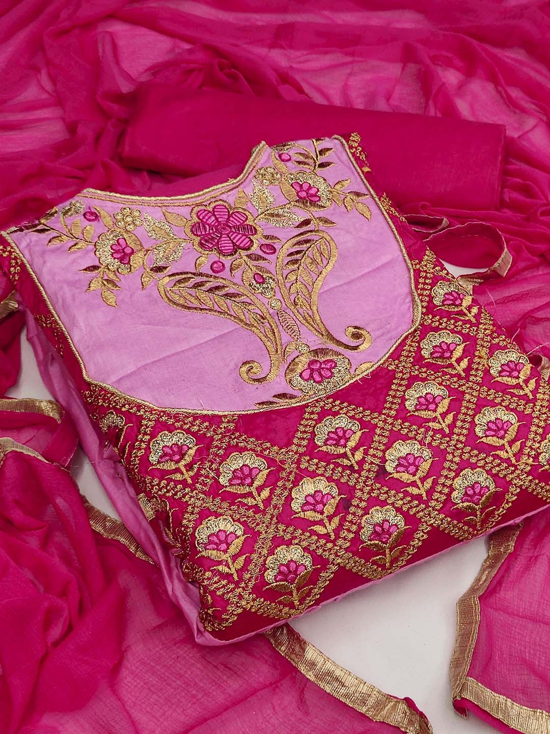 

KALINI Pink & Gold-Toned Embroidered Unstitched Dress Material