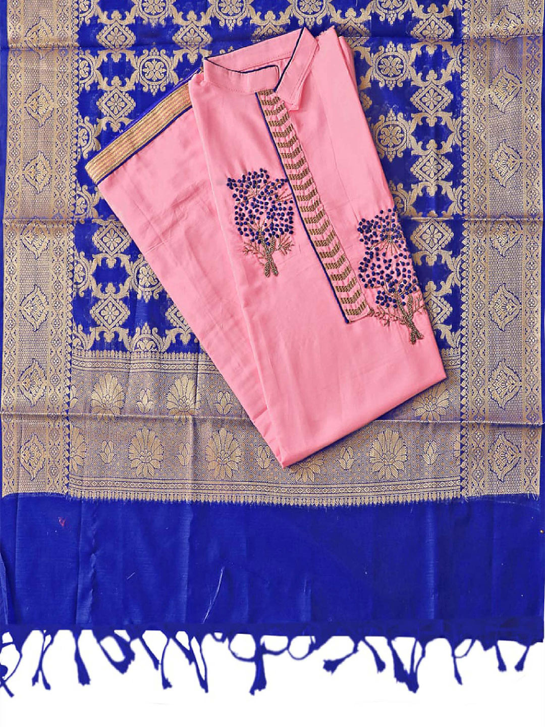 

KALINI Pink & Blue Unstitched Dress Material